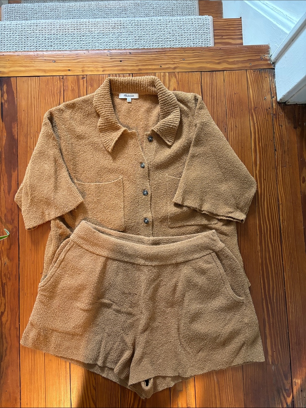 Madewell Teddy Knit Two-Piece Matching Set in Camel, S